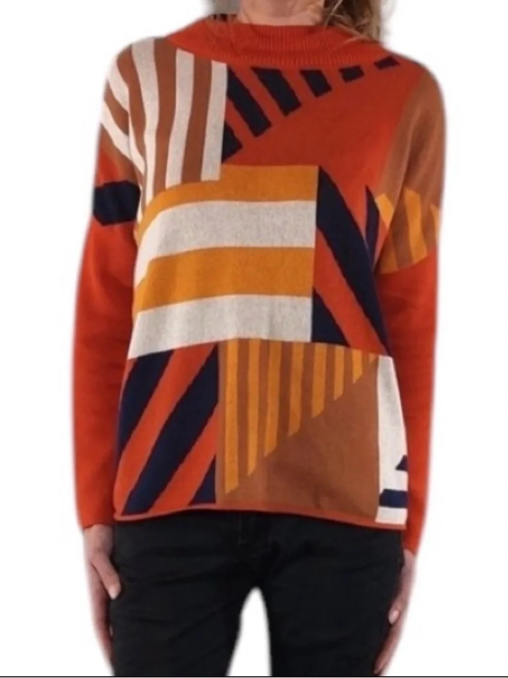NWT SKFK Karle Organic Cotton Geometric Knit Sweater Boxy Pullover Size US 12